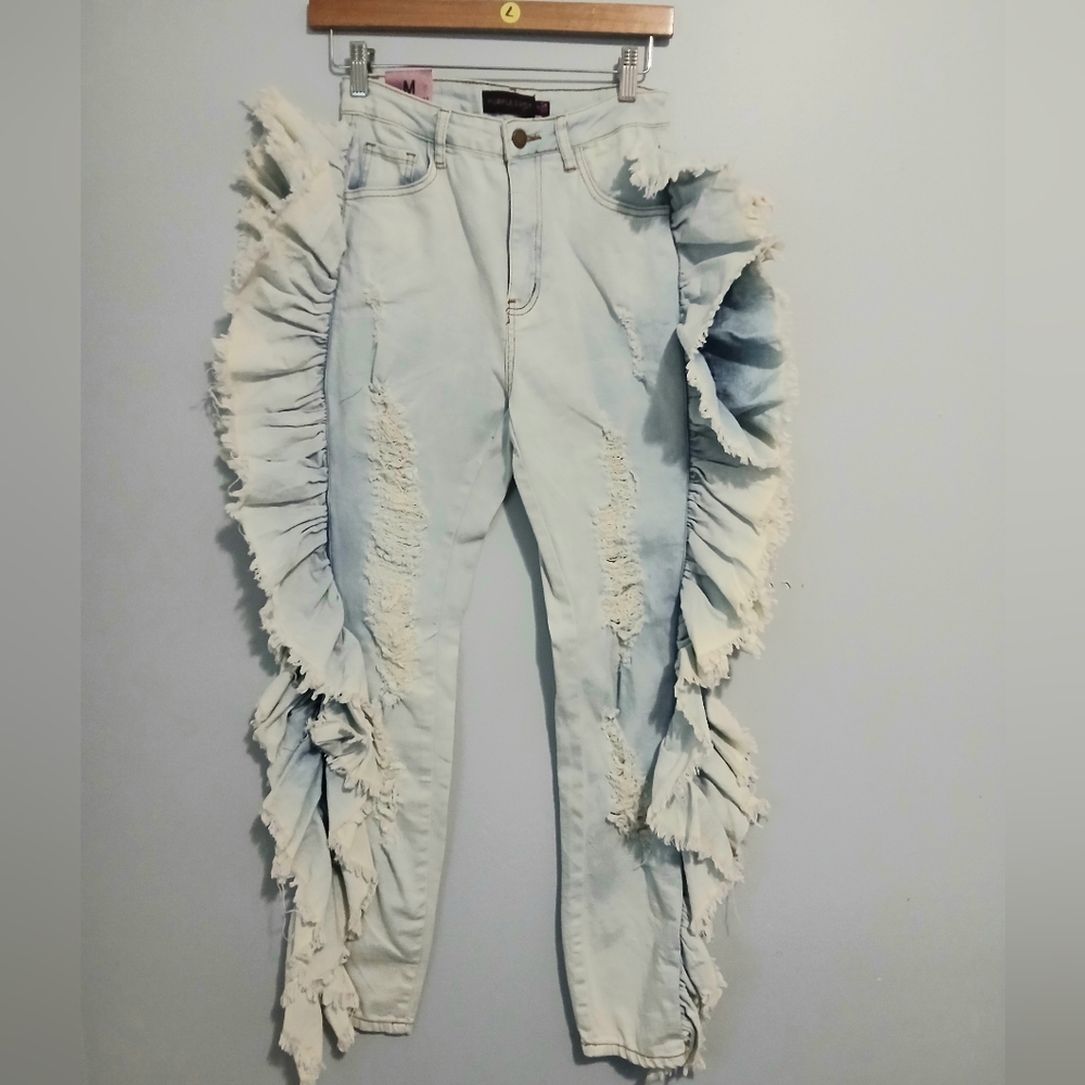 Purple Candy Ruffled Distressed Light Blue Women’s Jeans